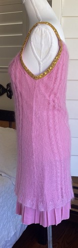 IISLI Cocktail Slip Dress Sleeveless Pleats L Pink Gold Metallic Sequins READ - Picture 3 of 15