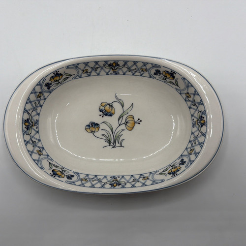 Dutch Weave Oval Vegetable Bowl Vintage Stoneware Blue White Serving Dish