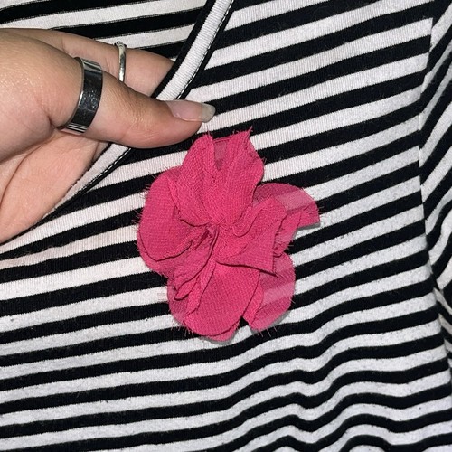Black & White Striped Tee with Pink Flower Detail - Picture 3 of 5