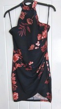 AX Paris Black Red Floral Halter Neck Bodycon Dress Size 12 Evening Party