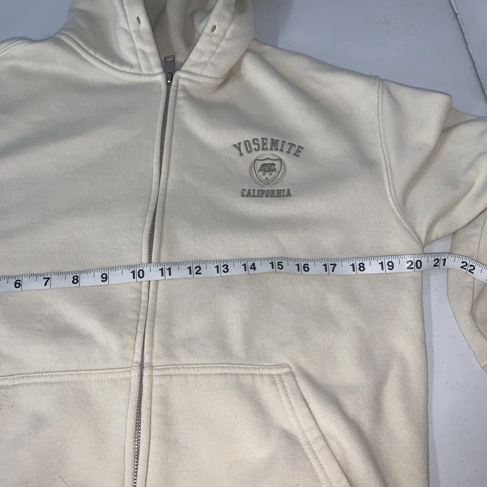 OFF WHITE Felpa donna Lazy Sunday panna con cappuccio ricamata Yosemite California XS full zip