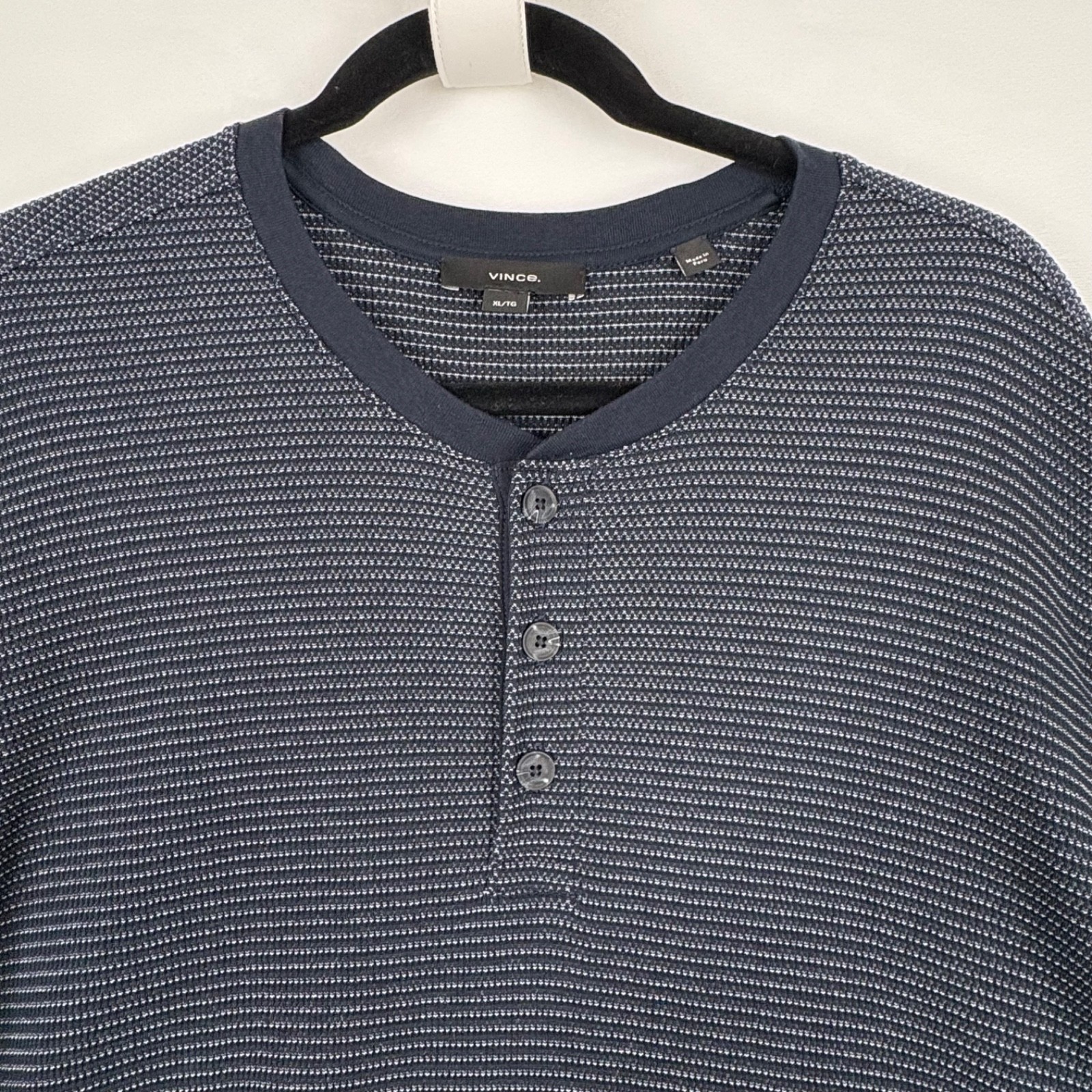Vince Mens Henley Waffle Knit XL Long Sleeve Shirt Navy Blue Cotton Casual Top