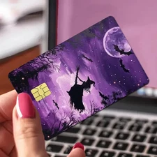 One Debit Credit Card Skin Sticker Decal with Chip Flying Witch Night Sky