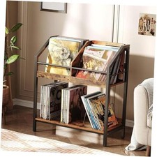 2-Tier Vinyl Record Storage Holder Rack, 250 LP Albums Display Shelf, Wooden