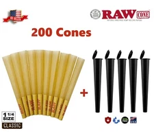 Authentic RAW Classic 1 1/4 Size Pre-Rolled Cone 200 Pack & 5 Tubes