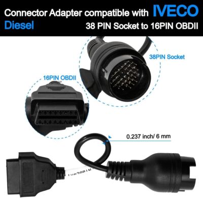 Câble Adaptateur OBD2 Iveco 38 Pin Vers 16 Pin - Connecteur Diagnostic Camion Iveco
