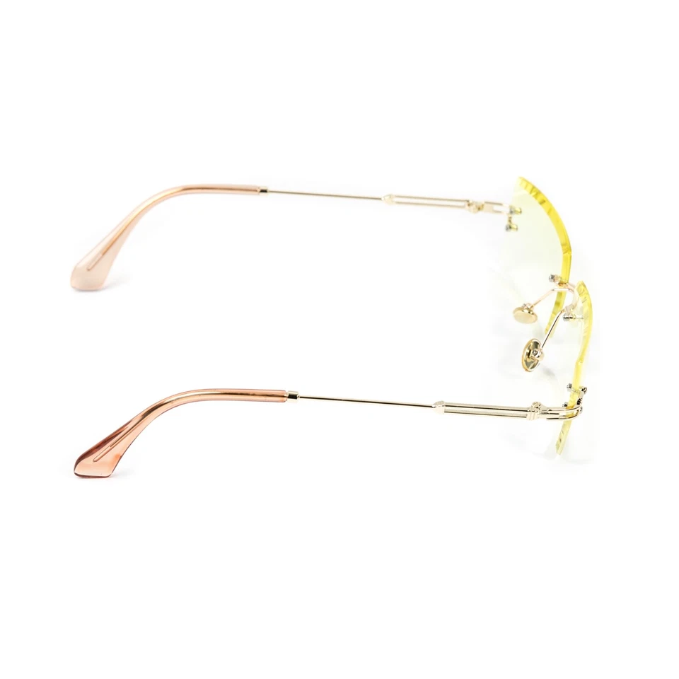 Canary Yellow Tint Men’s Retro Rectangle Buffs Gold Hip Hop Rimless Sunglasses  - Image 4 of 4