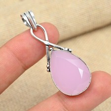 Pink Chalcedony Gemstone Handmade 925 Solid Sterling Silver Jewelry Pendant