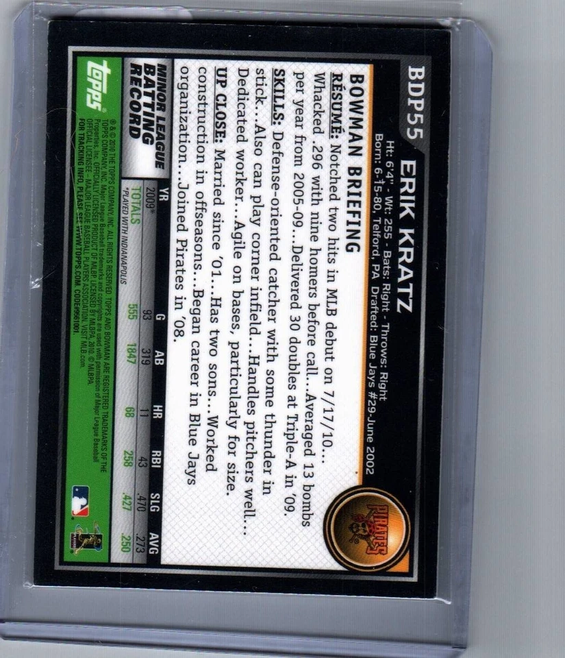 2010 Bowman Draft Picks & Prospects - [Base] - Gold #BDP55 - Erik Kratz - Image 2 of 2