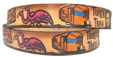 Belt Trailer Trash Flamingo Bait Shop Brown Leather Embossed Colored Made in USA