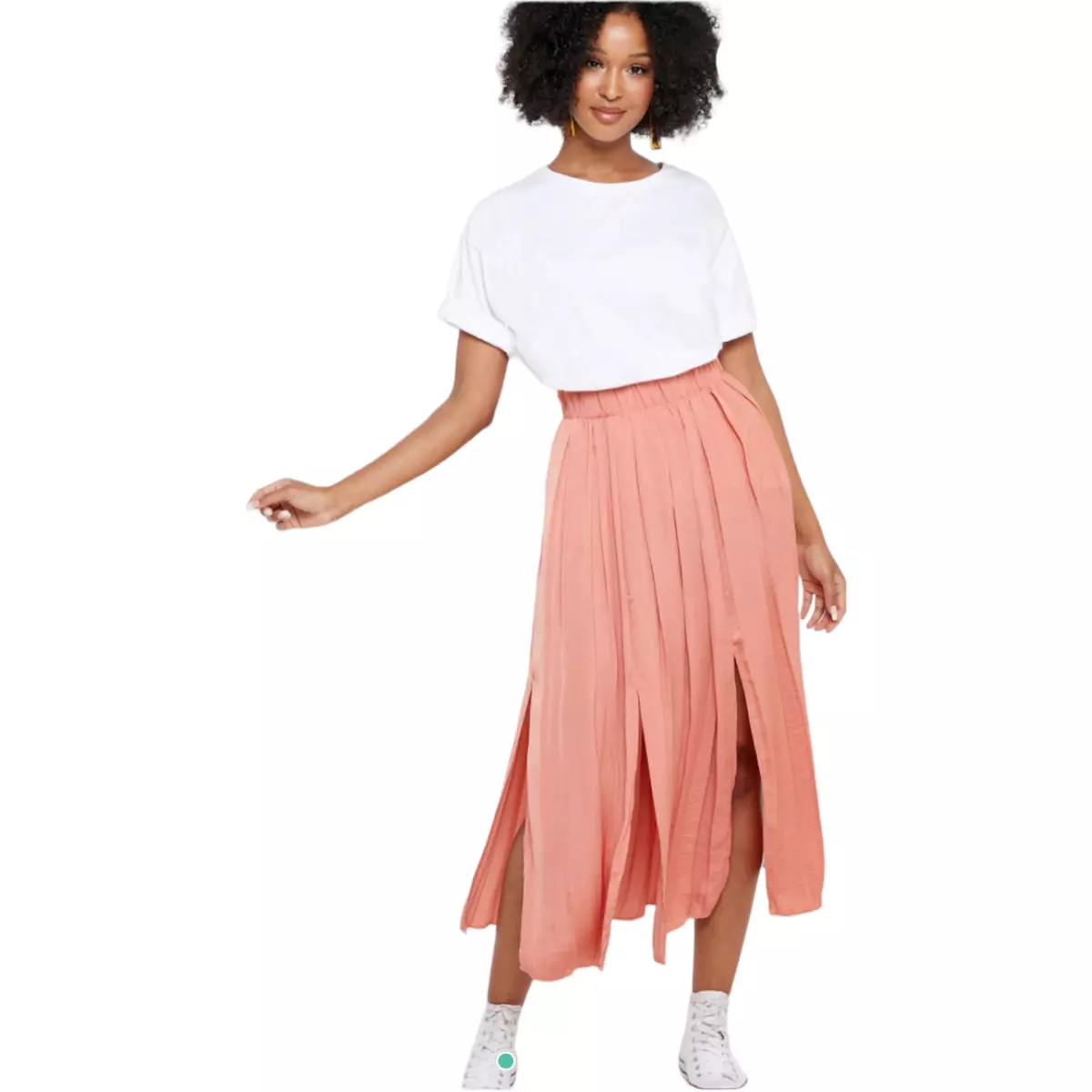 Topshop High Rise Pleated Satin Midi Skirt Coral Side Splits Sz 6