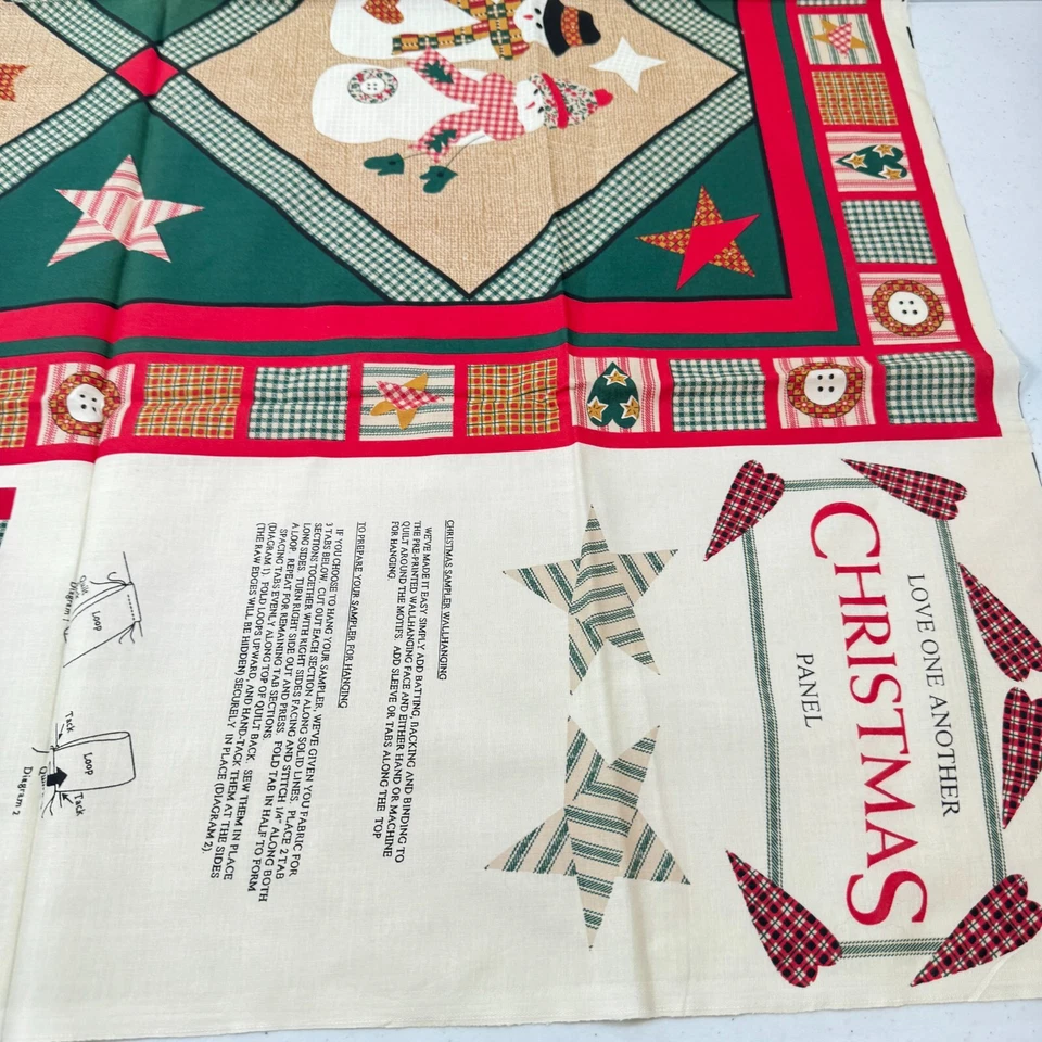 Panel de tela muelles vintage ámense unos a otros Navidad verde rojo algodón Foto 3 de 4