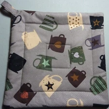 Deluxe Hot Pad/ Pot Holder: BEST COFFEE TIME: Grey/ Brown/ Green/ Tan: Quilted