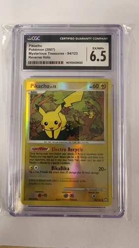 Pokemon CGC 6.5 NM-MT Mysterious Treasures Reverse Holo Pikachu 94/123 (MD)