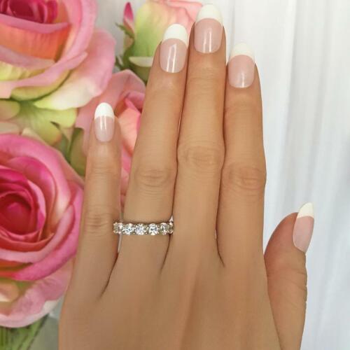 2 Ct Round Simulated Diamond Eternity Engagement Band Ring 14K White Gold Finish - Picture 6 of 9