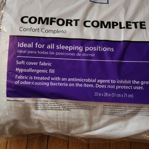 Mainstays Comfort Bed Complete Pillow With Soft Microfiber Cover Standard Queen - Picture 4 of 4