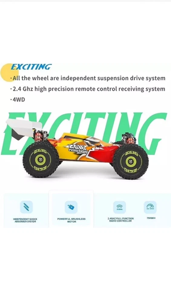 Camión todoterreno WLtoys XKS 144010 RC coche 75 km/H alta velocidad 1/14 2,4 GHz RTR Navidad Foto 3 de 4