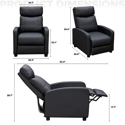 Faux Leather Push Back Theater Recliner Chair Bedroom Multifunctional Armchair - Picture 4 of 9