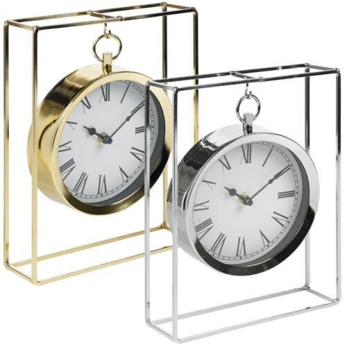 Vintage Table Mantelpiece Hanging Round Clock In Modern Chrome Frame Office Desk - Picture 1 of 12