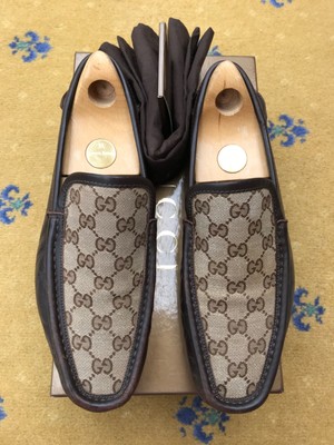Chaussures Gucci mocassins monogramme toile pont bateau homme UK