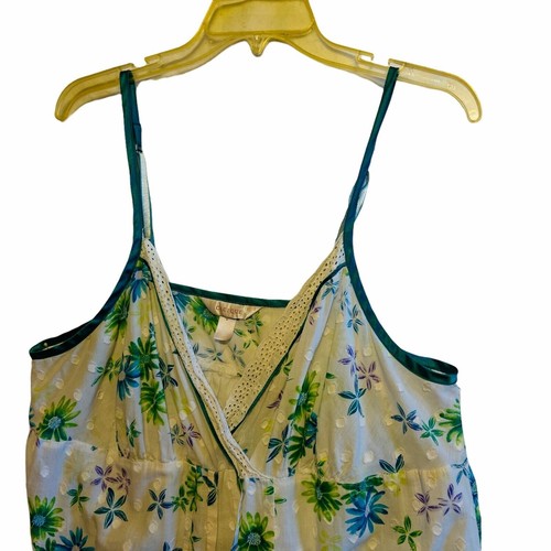 #4448 CACIQUE Whie with green flowers cotton nightgown SIZE L - Picture 2 of 7