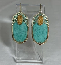 Kendra Scott Gold Deva Earrings In Turquoise And Gold Drusy *RARE*