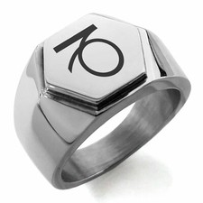Stainless Steel Astrology Capricorn Mens Hexagon Crest Biker Style Signet Ring