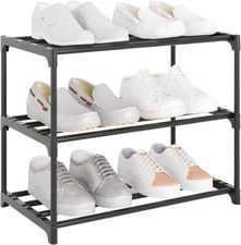 3-Tier Stackable Metal Shoe Rack Shelf Storage Organizer Black for Closet