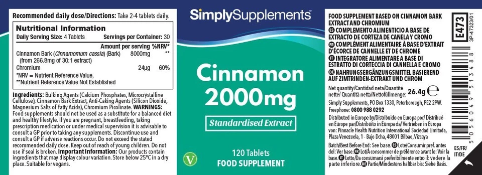 Zimt Extrakt 2000mg - 120 Tabletten - SimplySupplements - Bild 2 von 3