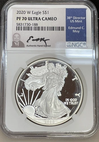 2020-W Proof 1 oz American Silver Eagle NGC PF70 Ultra Cameo Moy Signed Auction