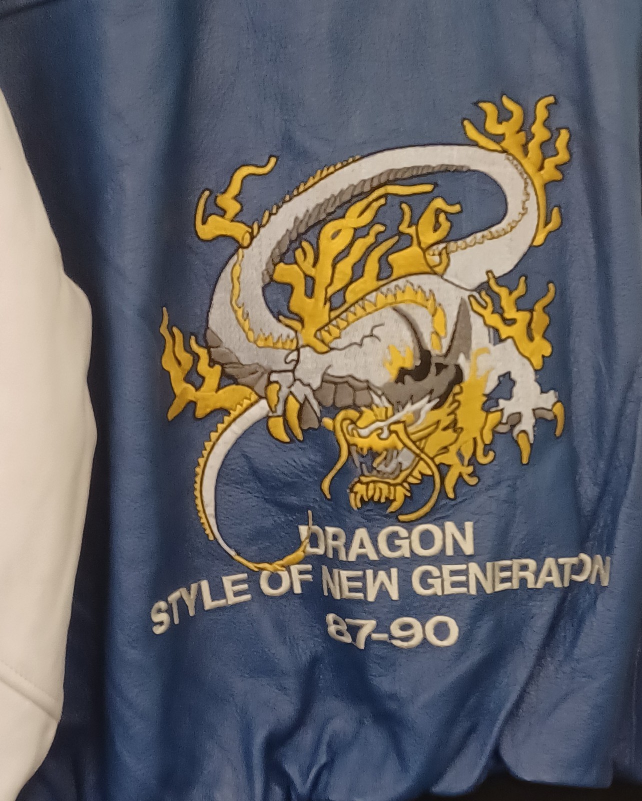 Vintage Top Gear Genuine Leather Varsity Jacket Blue White Dragon Graphic XL image 3