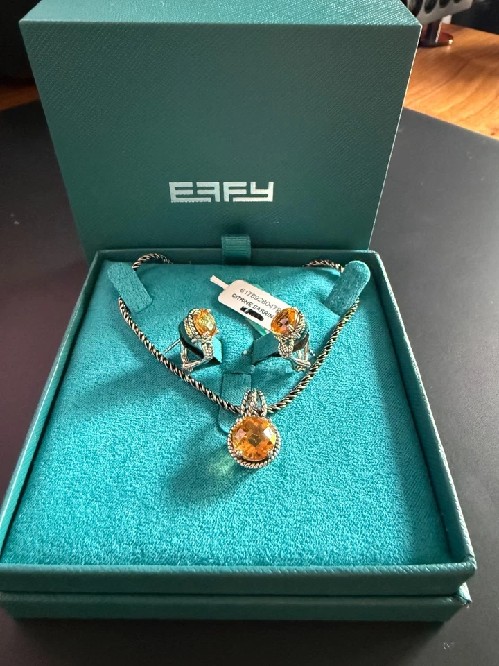 EFFY BH Silver Necklace Pendant With Chain Citrine & matching Earring - Image 2 of 4