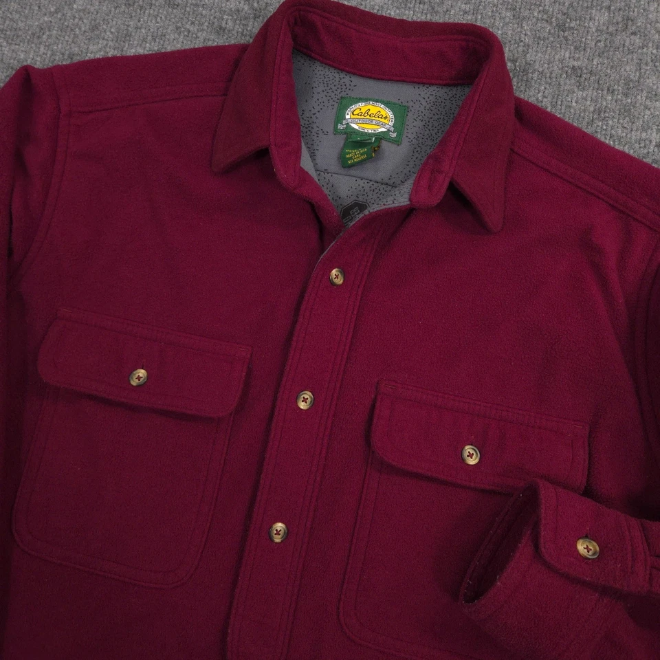 Vintage Cabelas Fleece Shirt Jacket Mens L Wine Gore Wind Stopper Lined USA Made - Image 2 of 4