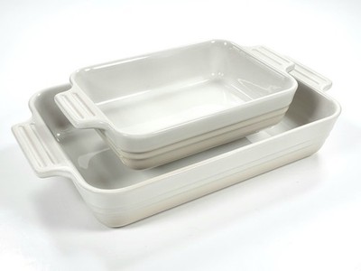 Le Creuset Stoneware Rectangular Baking Dishes 25cm & 18cm ~ MERINGUE ~ Set of 2