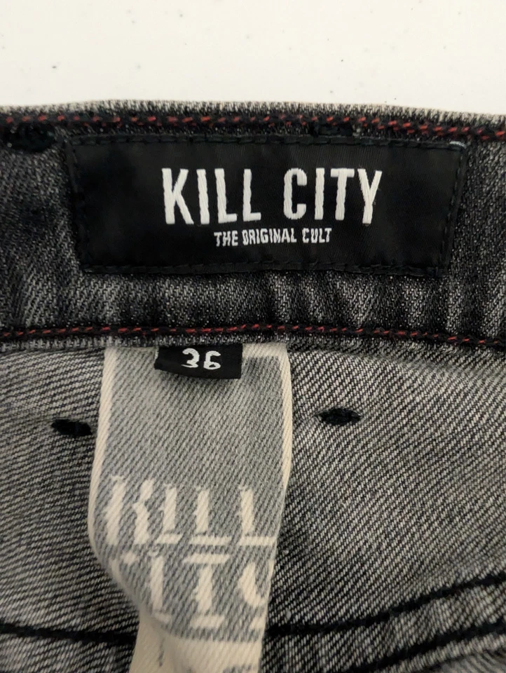 Jean Kill City Hombre 36 (Se adapta a 37x30) Junkie Fit Gris Botón Mosca Balancín M66-407 Foto 3 de 4