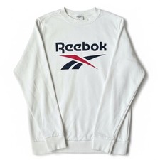 REEBOK Crewneck Sweatshirt White Logo Pullover Large L Classic Athletic