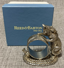 VTG Reed & Barton Silverplate 1824 Collection Cat & Mouse Napkin Ring #1823- Box