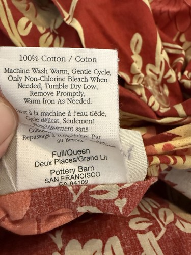 Pottery Barn Full/Queen Red Floral Duvet Cover Dahlia Beautiful Pattern Flaws - Picture 3 of 11