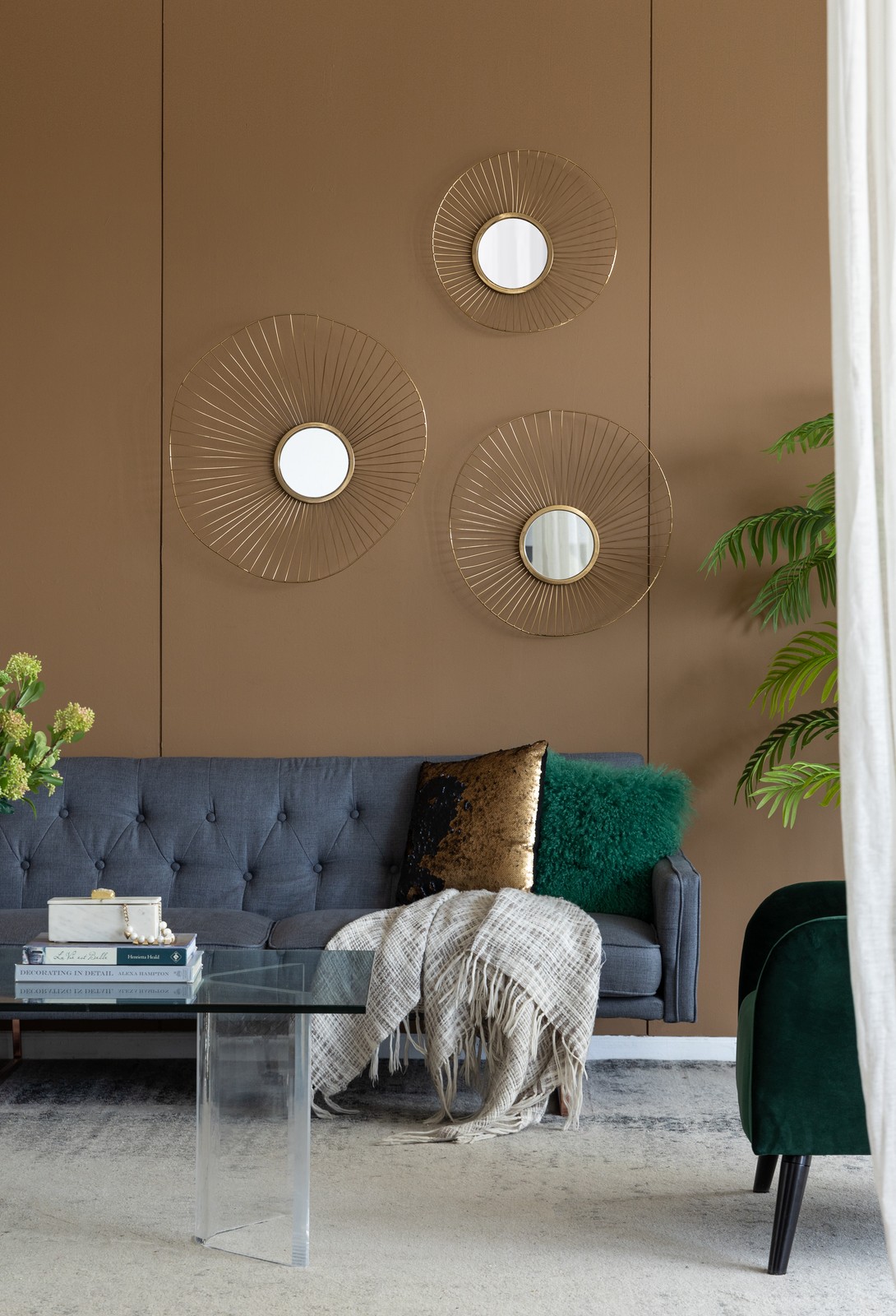 Set of 3 Wall Mirror Abstract designed Wall mirrors with Gold Frame