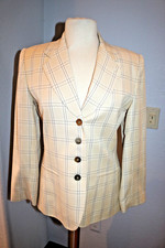 Vintage Kasper ASL Womens Plaid Blazer Jacket Sz 6 Cream Tartan Career