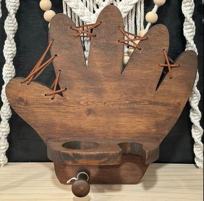 Refinished Wooden Baseball Glove Holder Bat Ball Hat Wall Hanging Mit