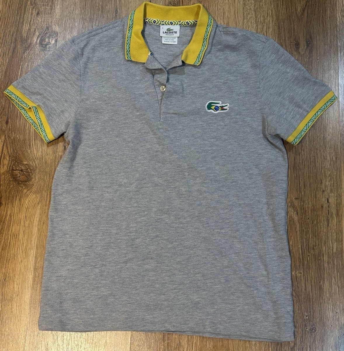 Lacoste Brazil World Cup Polo Shirt Men's 3/ S Gray Yellow Brasil