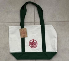 * NEW * Trader Joe's  Large Tote Bag Green / Cream with Red Logo