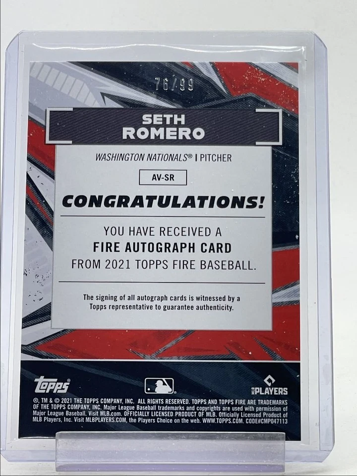 SETH ROMERO 2021 TOPPS FIRE ROOKIE AUTOGRAPH ORANGE FOIL RC AUTO /99 Q0513 - Image 2 of 2