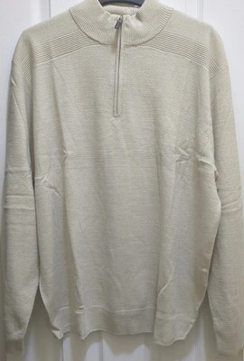Dockers Sweater Men's XXL Khaki 1/4 Zip w/Leather Tag 100% Cotton Mock Neck~NWT