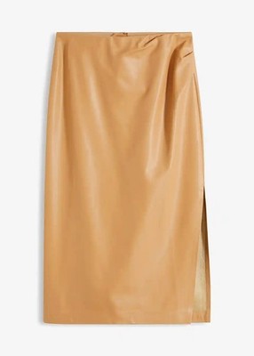 Neu Midi Lederimitat-Rock Gr 38 Cappuccino Damen Midirock Freizeit-Skirt