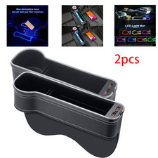2Pcs LED Car Seat Gap Filler Organizer Console Side Storage Box With USB Charger