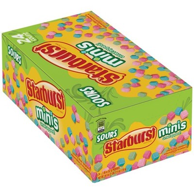 Starburst Sour Candy Minis Fruit Chews, 24 x 1.85 oz, Cherry, Blue Raspberry,...