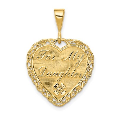 14k Gelbgold filigran Herz Anhänger für Tochter Blumenmotiv Andenken Charm