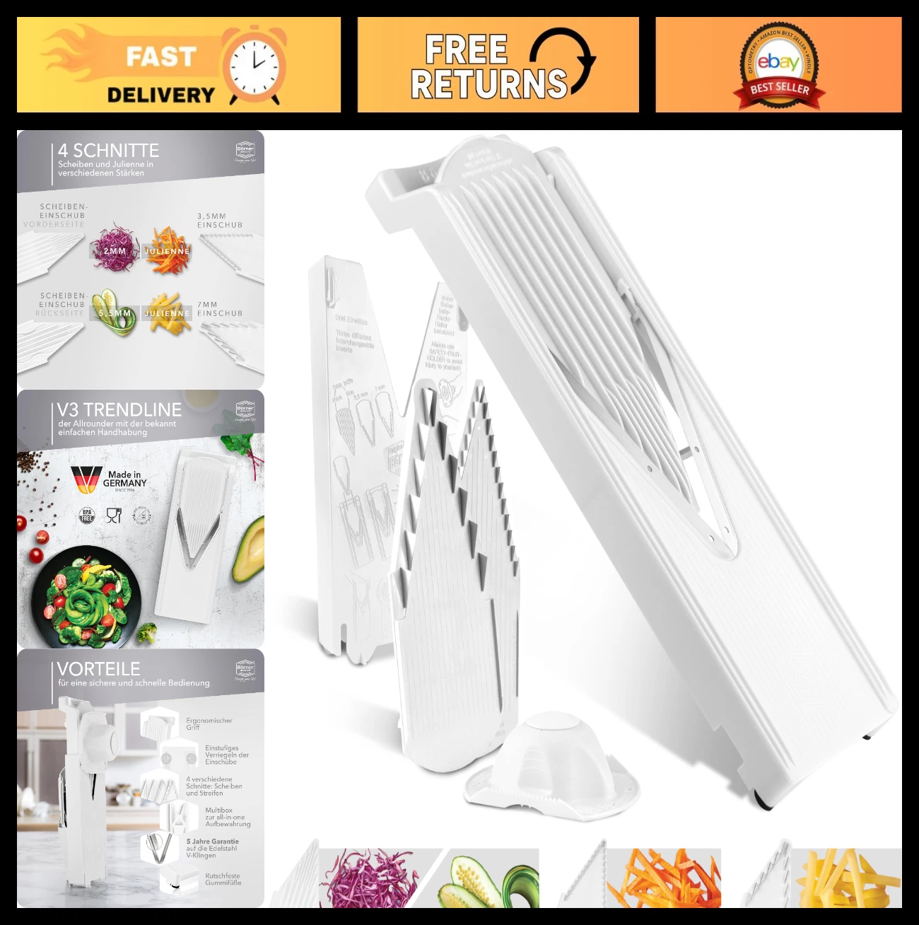 6-Piece Mandoline Vegetable Slicer Set with Safety Guard, Inserts & Collection T